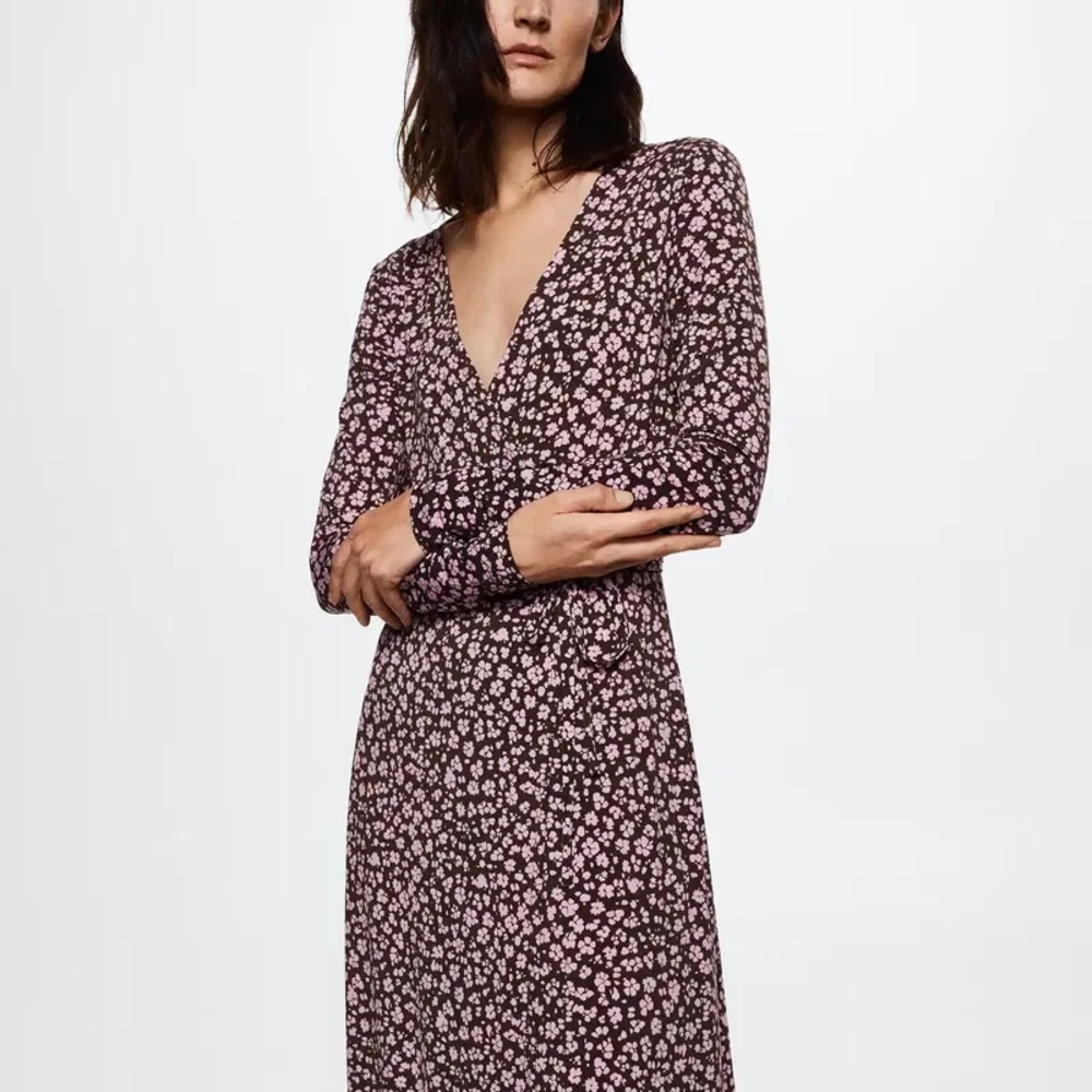 Mango Floral Long Sleeve Wrap Dress